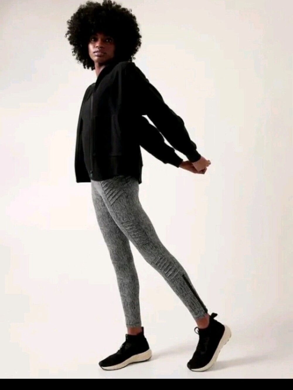 Athleta Delancey Textured Moto tight Leggings Braiden/black fitted pants size L